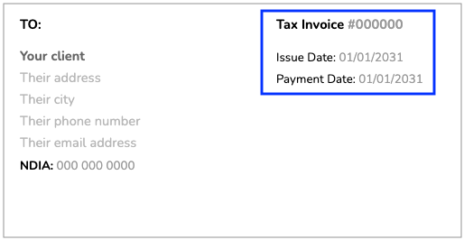NDIS Invoice Template - Title, invoice number and date - ShiftCare Invoicing software
