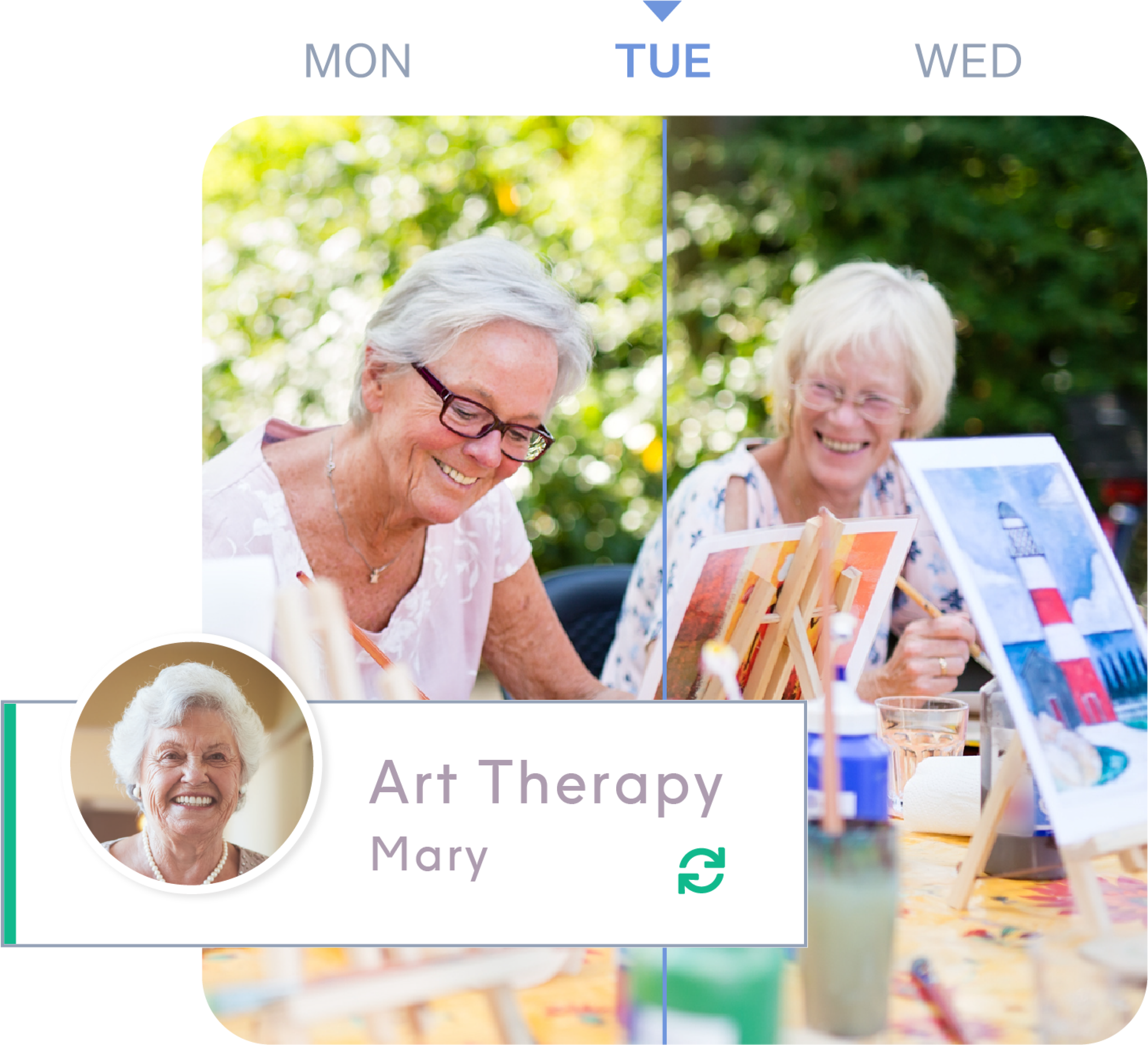 Art therapy session scheduled for an elderly client using ShiftCare's rostering function