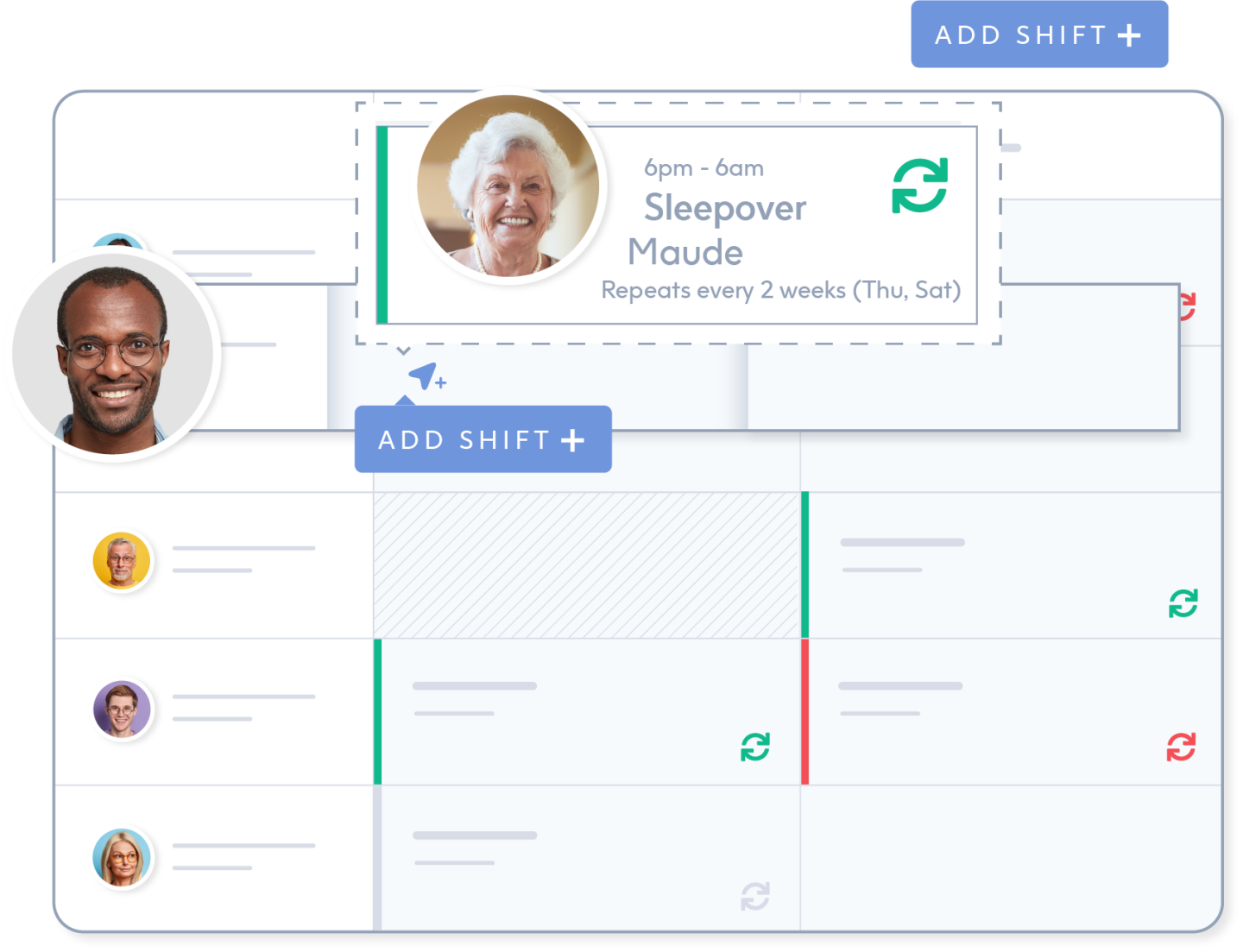 Rostering a recurring  sleepover shift with an elderly client using ShiftCare's scheduling function