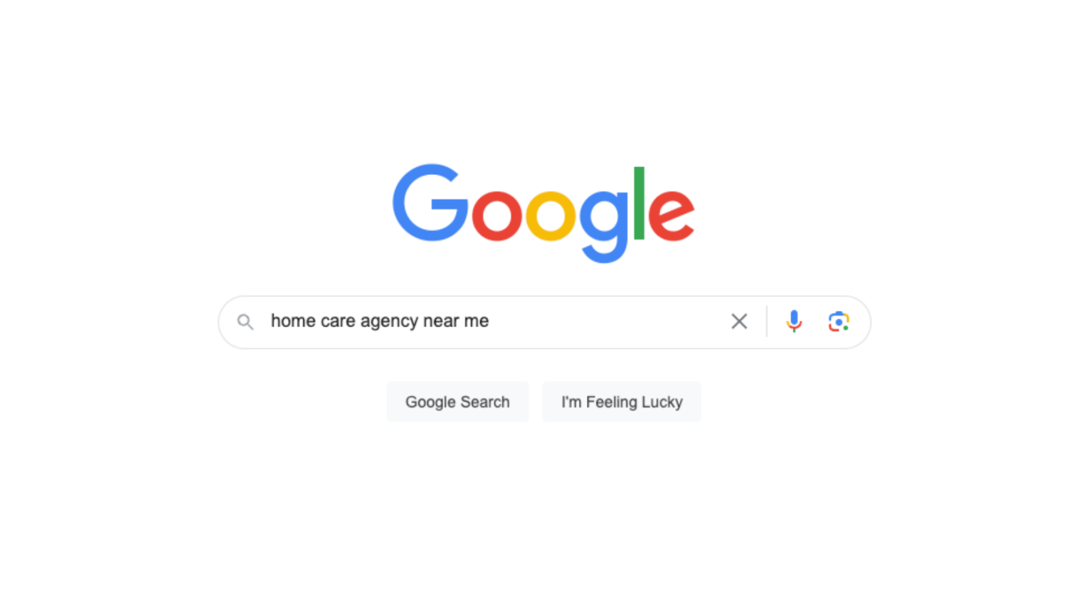 Google search page showing 'home care agency near me' search term