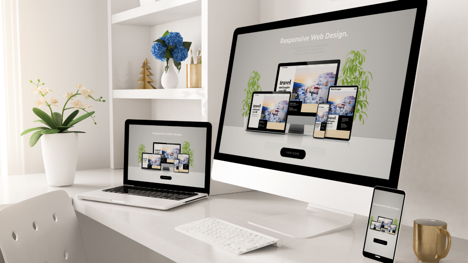 website design on desktop, laptop and phone