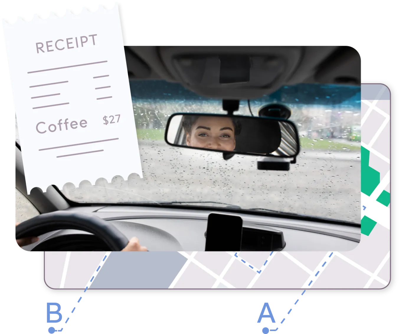 Caregiver on ShiftCare dashboard for tracking mileage from point A to B and capturing digital receipts for reimbursements.