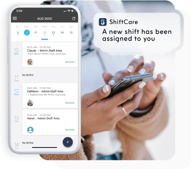 ShiftCare mobile app notification: a new shift has been assigned to a caregiver on the go.