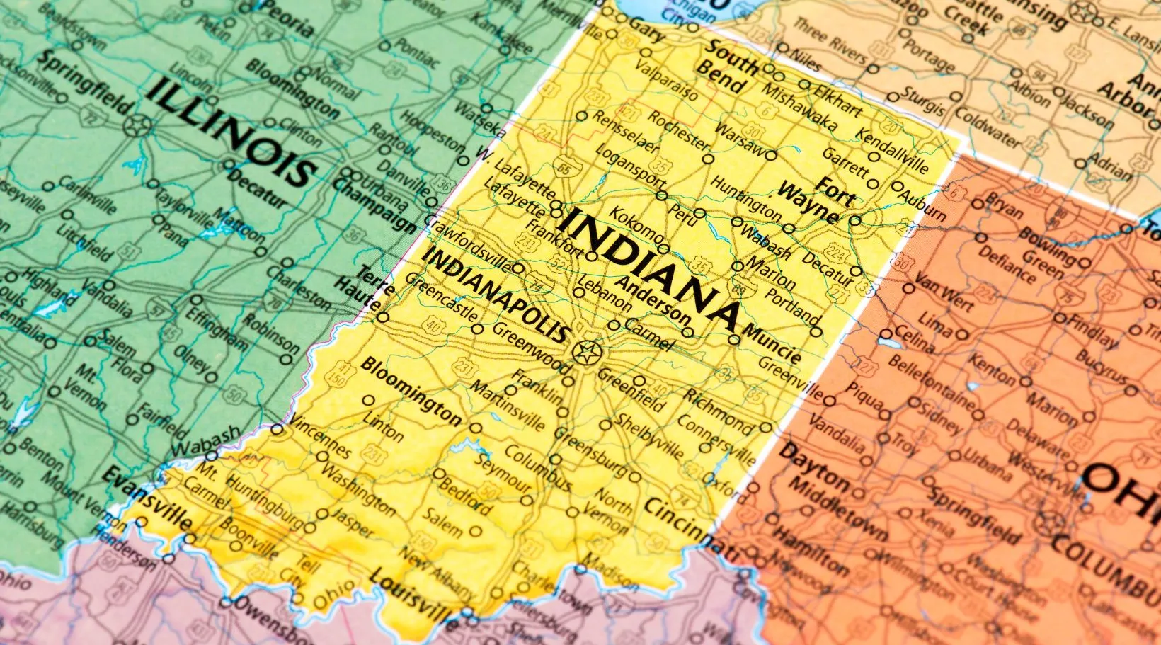 Map of Indiana highlighting care service regions supported by ShiftCare home care software.