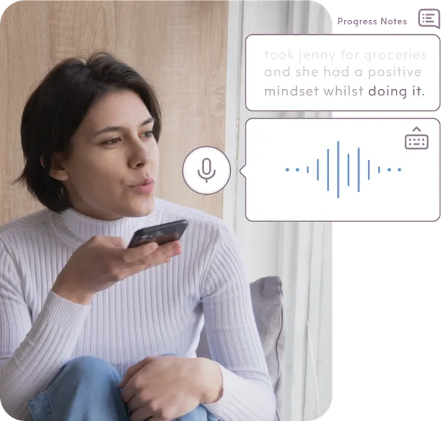 Caregiver using ShiftCare home care software voice notes for client care management