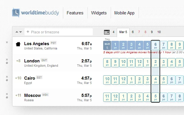 WorldTimeBuddy Time Selector Preview Software