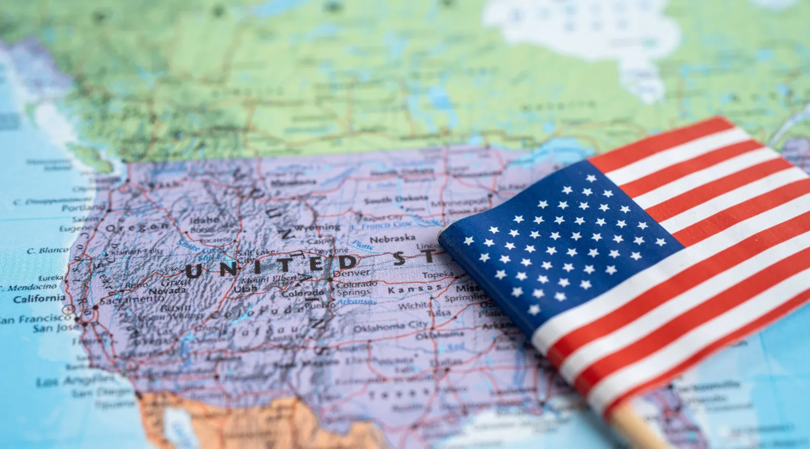Map of the United States with a small American flag symbolizing ShiftCare’s home care expansion.