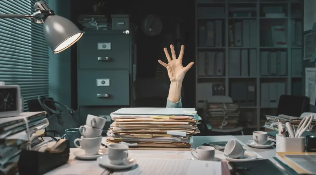 ShiftCare concept showing paperwork overload and support needs.