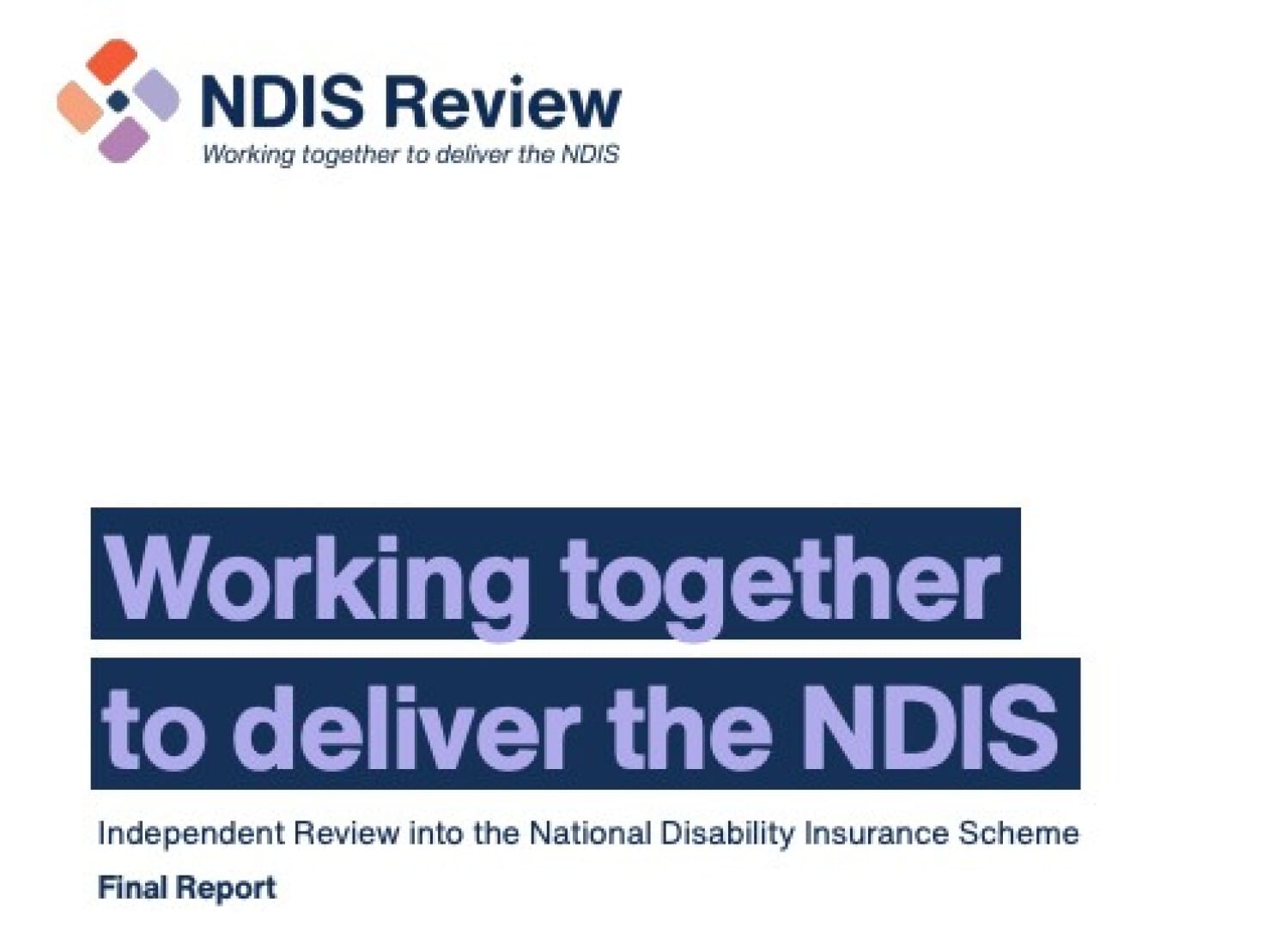 Official NDIS Review Final Report cover — Working Together to Deliver the NDIS, ShiftCare.