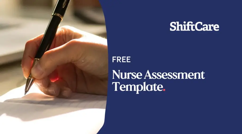 Nurse writing care documentation report using ShiftCare template.