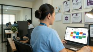 caregiver looking at a busy schedule