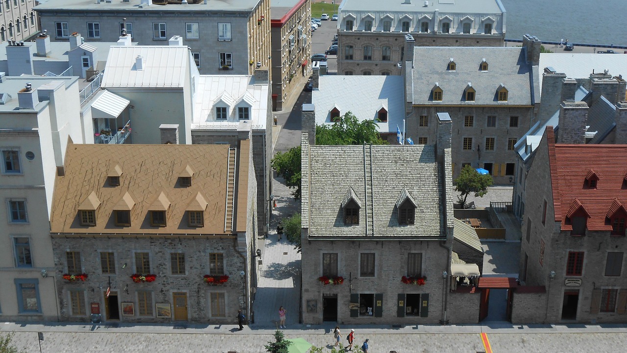 Different roofs of houses in a Canada province
