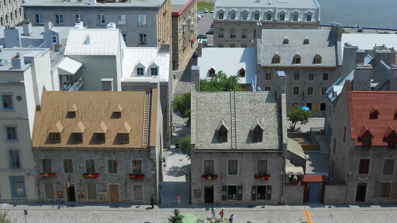 Different roofs of houses in a Canada province