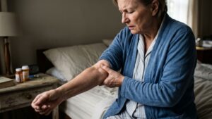 senior patient with tennis elbow