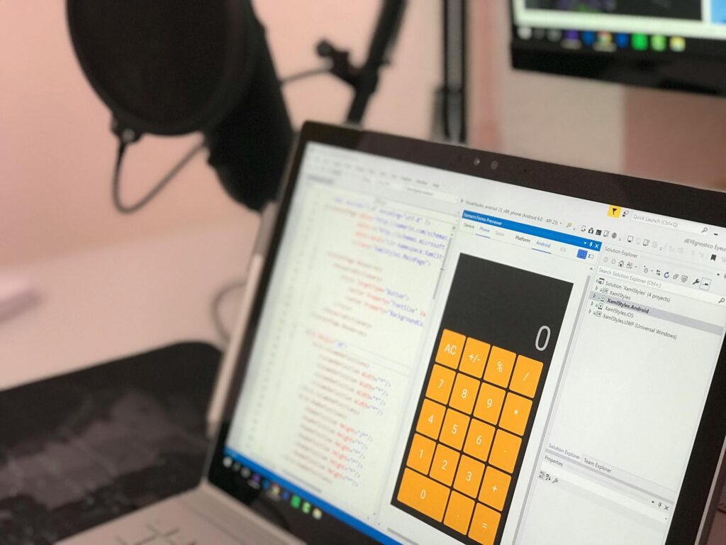 Documents and calculator app on on a laptop screen