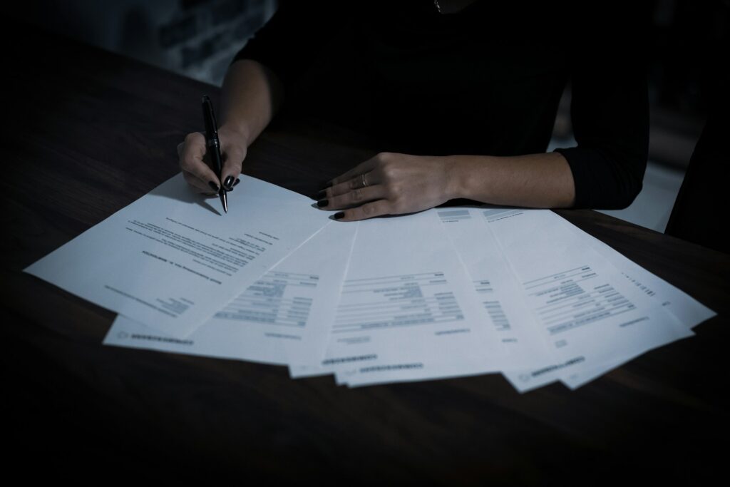 A bundle of papers being written on