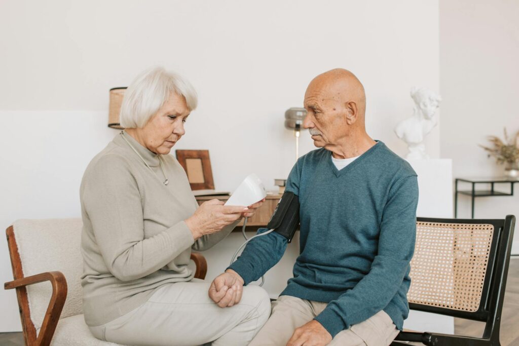 Two senior patients working through medicine