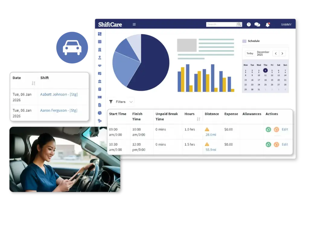 Care scheduling in ShiftCare with Google Calendar sync for managing staff shifts and visits