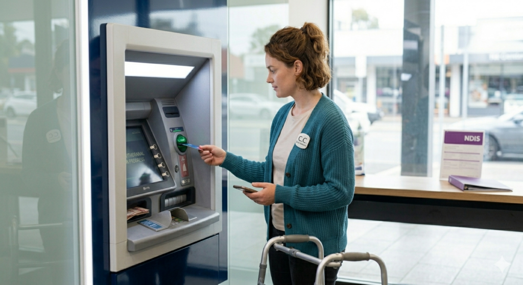 caregiver withdrawing money from atm