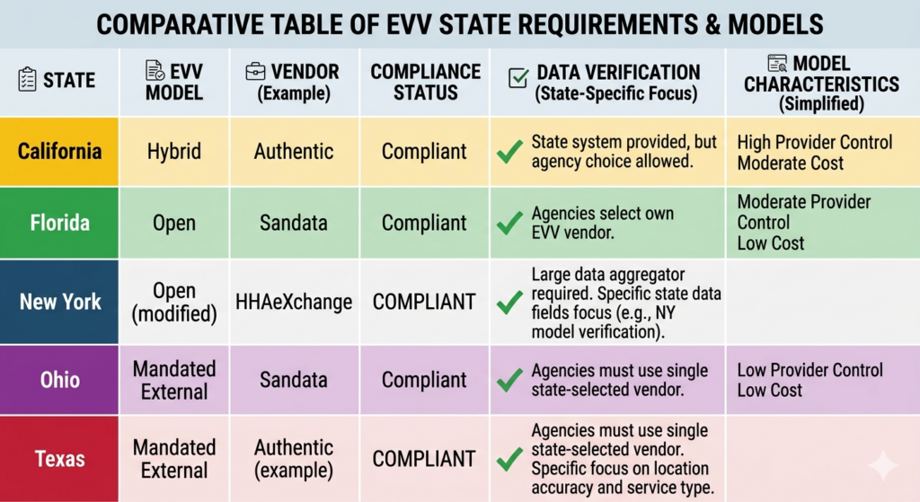 table of evv state requirements