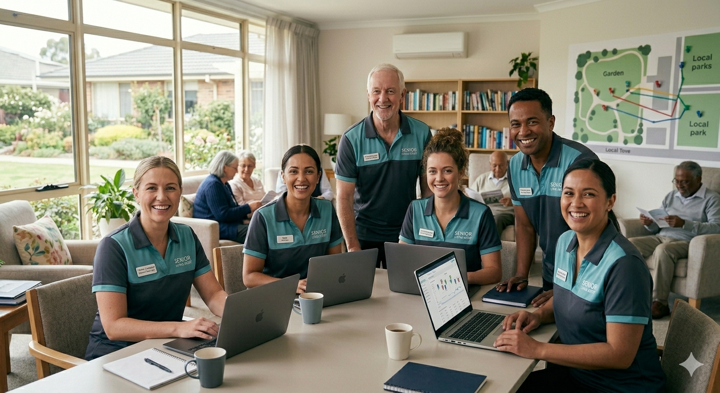 A group of productive caregivers smiling