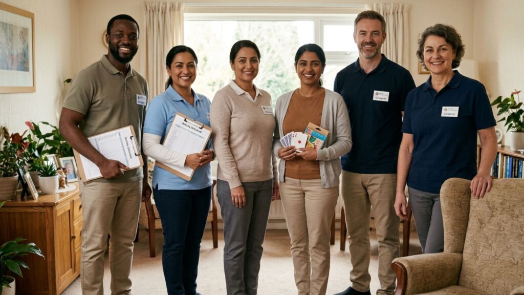 a team of caregivers with their documents
