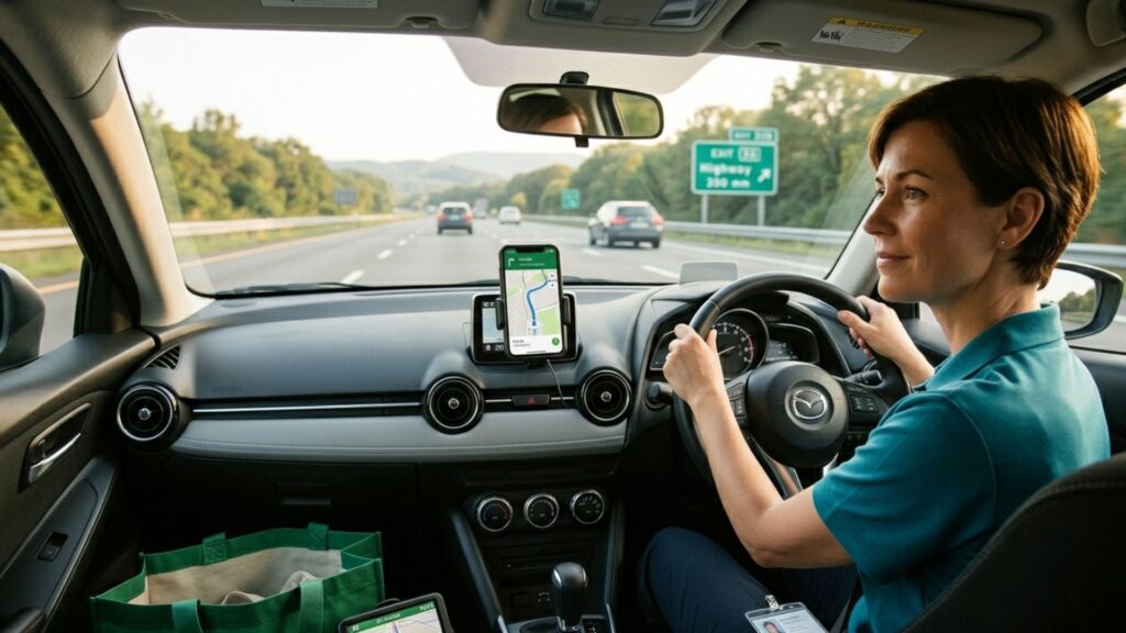 female caregiver driving in a car