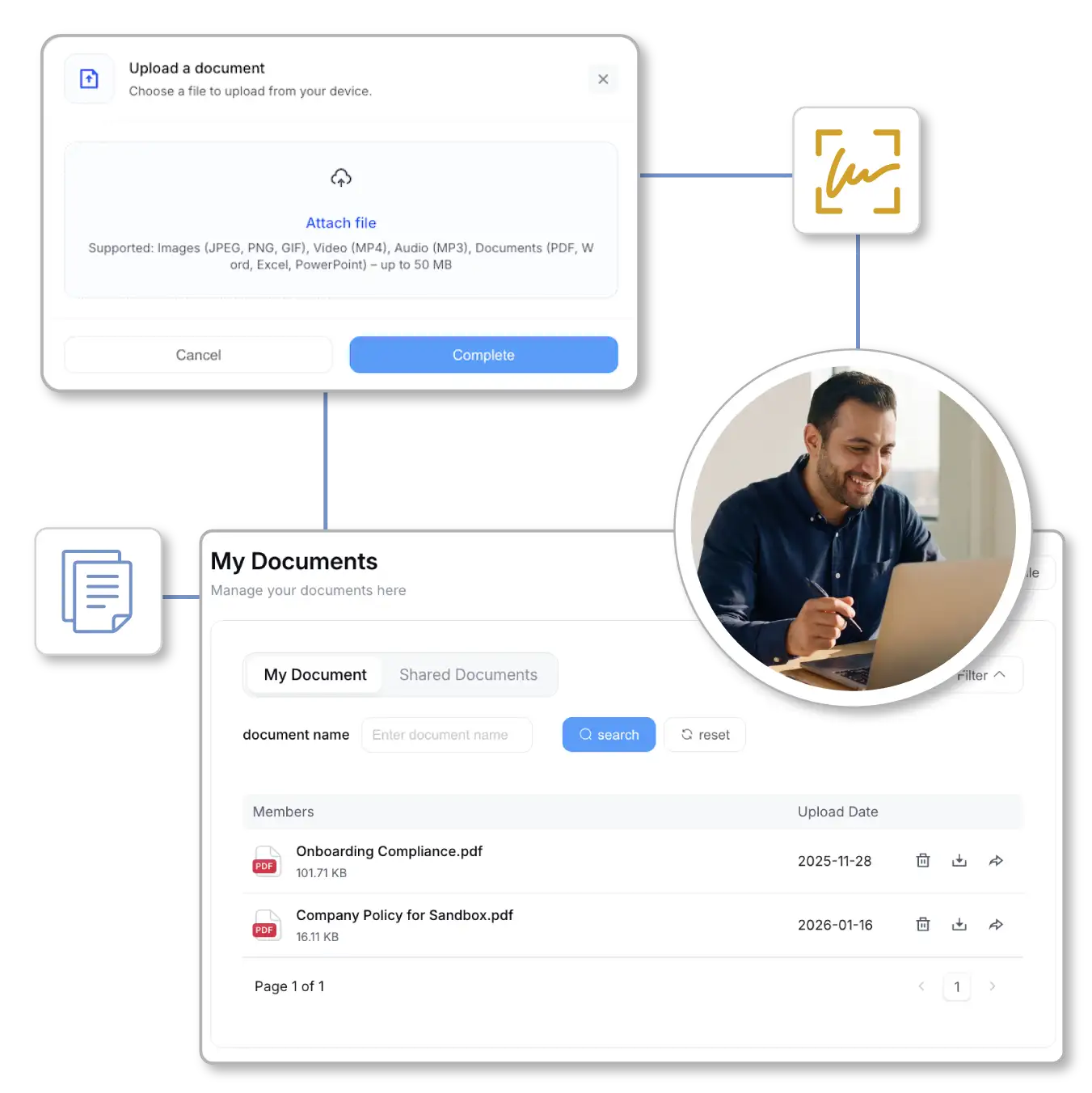 ShiftCare HR employee profile with contracts and document library