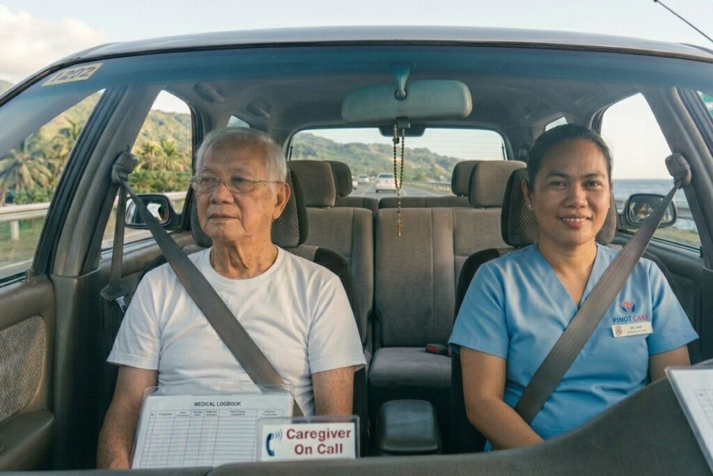 caregiver and her patient traveling in a car