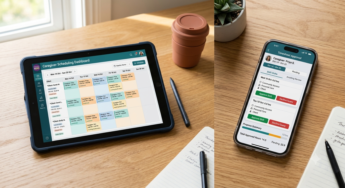 tablet and mobile phone running care management apps