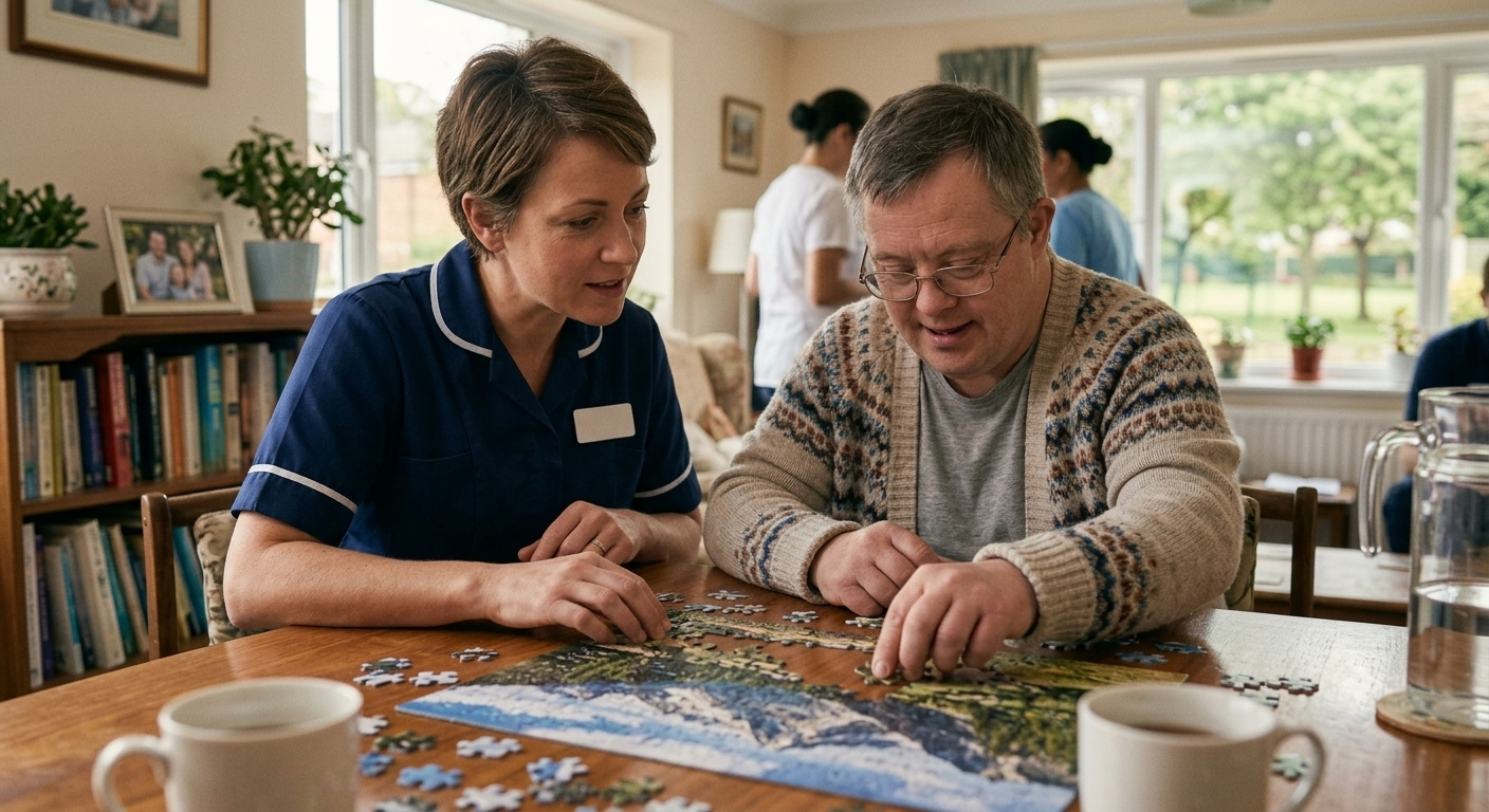 Direct Support Professional working alongside an adult with an intellectual disability